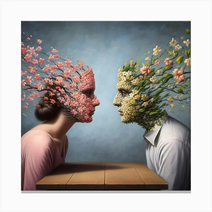 Two Faces With Flowers Canvas Print by mamodesign