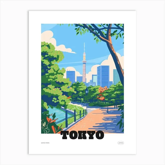Ueno Park Tokyo 1 Colourful Illustration Poster Art Print by Japan Journey