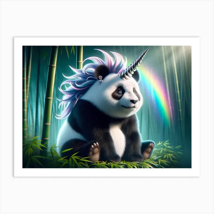 Unicorn-Panda Fantasy Art Print by DreamScape