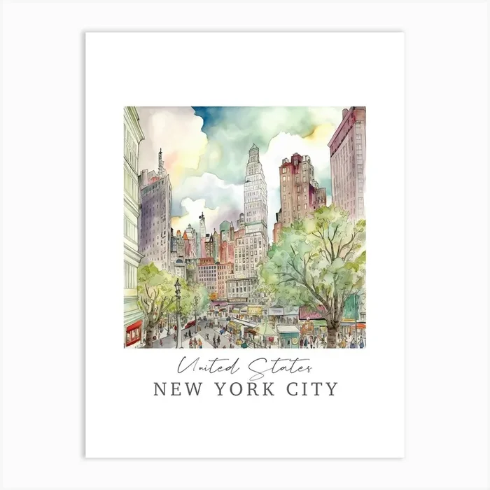 United States, New York City Storybook 4 Travel Poster Watercolour Art Print by Fusion Designs