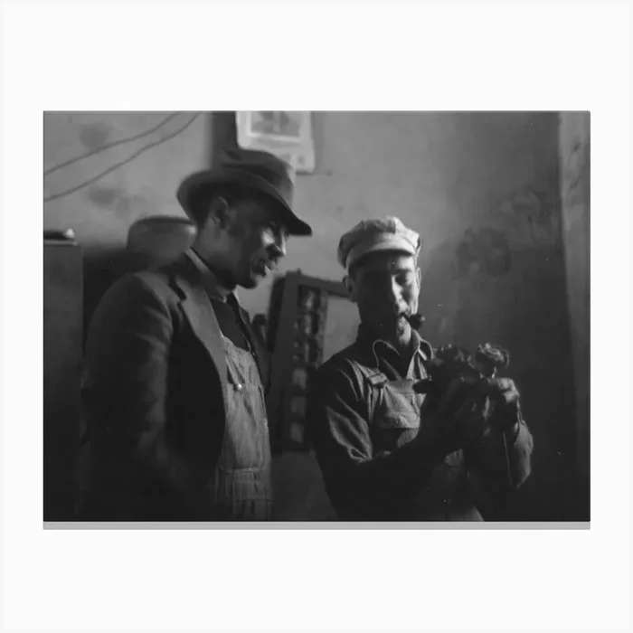 Untitled Photo, Possibly Related To Pomp Hall, Tenant Farmer, Talking To Another Farmer As He Waits At The Smith Canvas Print by Fy! Classic Art Prints and Posters