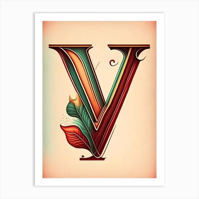 V, Letter, Alphabet Retro Drawing 1 Art PrintAA by Artful ABCs