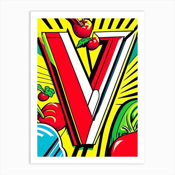 V Vegetables, Letter, Alphabet Comic 2 Art PrintAA by Artful ABCs
