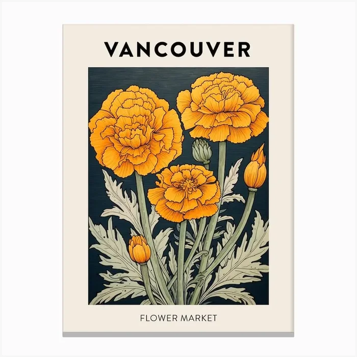 Vancouver Canada Botanical Flower Market Poster Canvas Print by Botanic Studio