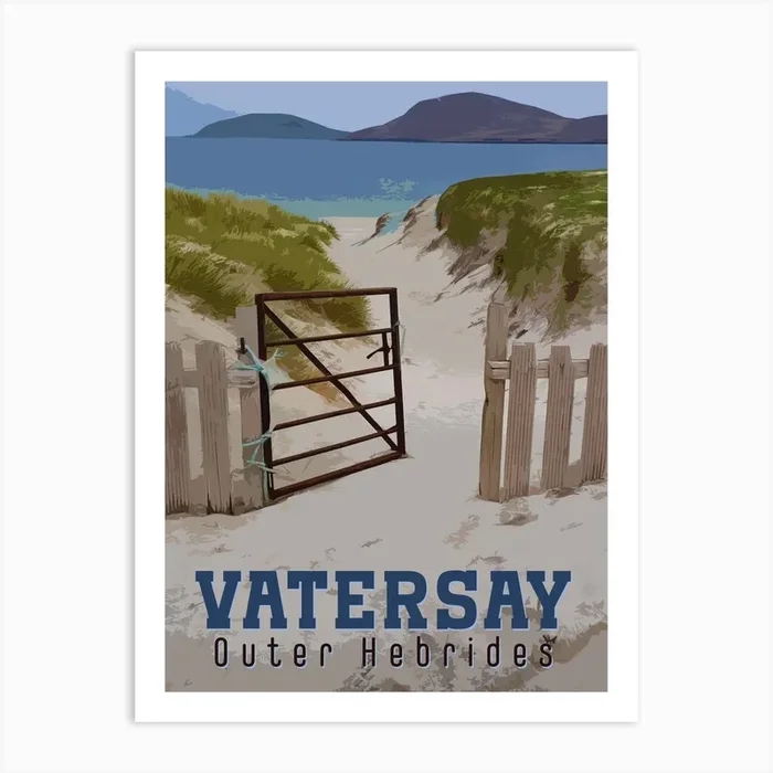 Vatersay Beach Gate Metal Vintage Style Poster | Isle of Harris Scotland Art Print by EllieBeanPrints
