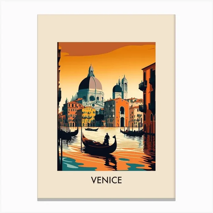 Venice Italy 2 Vintage Travel Poster Canvas Print by Fusion Designs