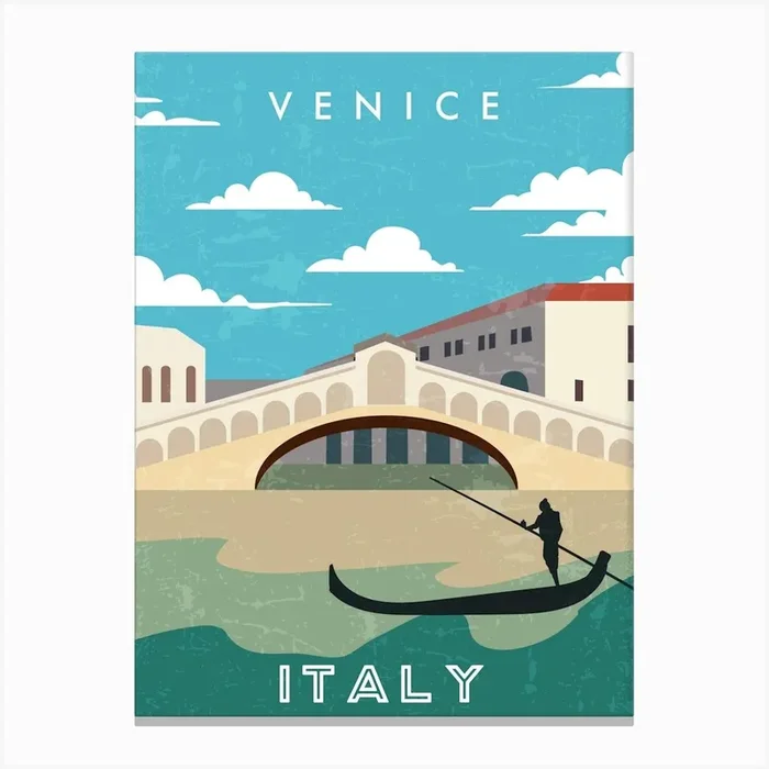 Venice, Italy — Retro travel minimalist poster 1 Canvas Print by Synthwave1950