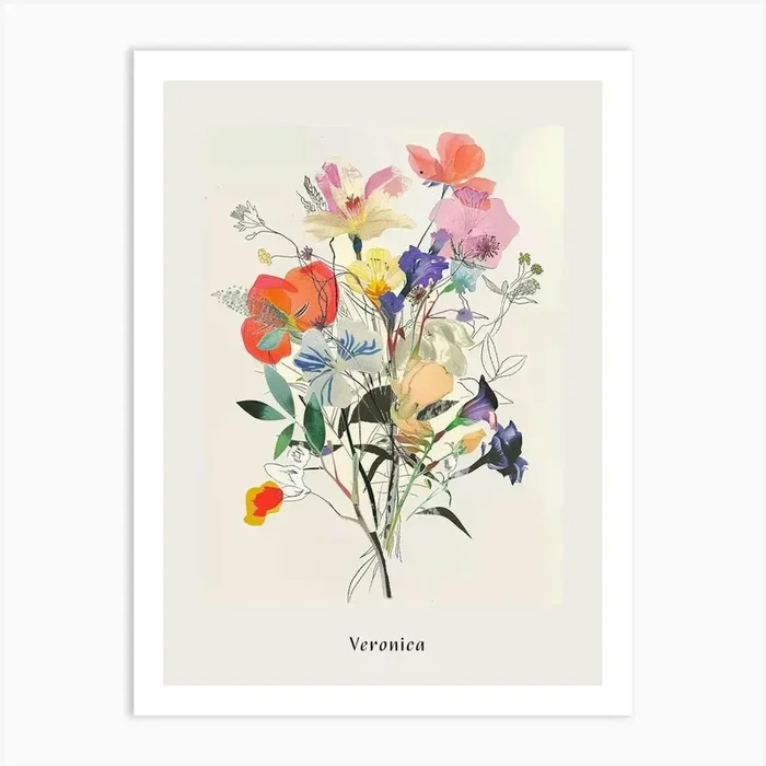 Veronica 1 Collage Flower Bouquet Poster Art Print by Botanic Studio