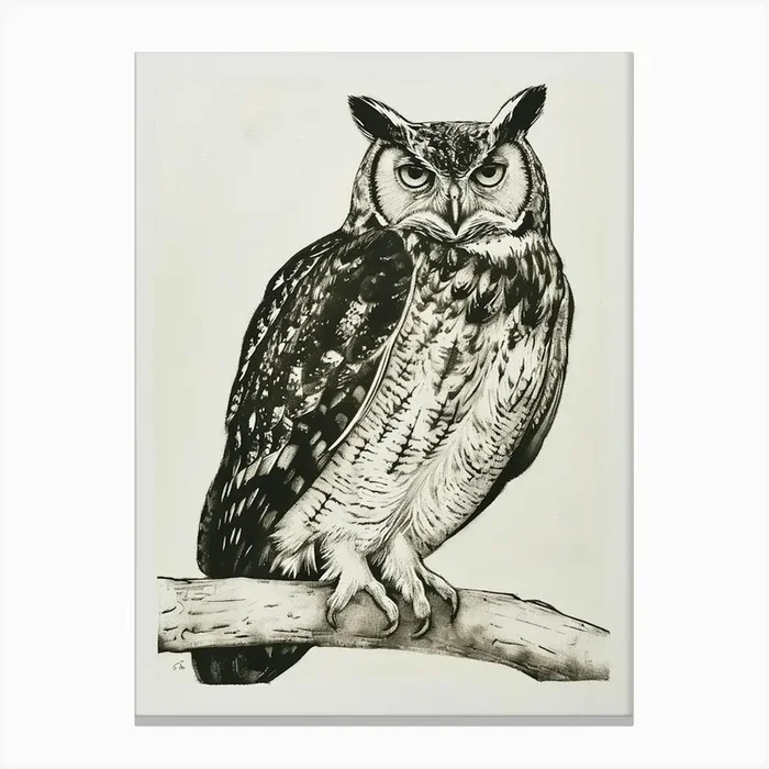Verreauxs Eagle Owl Linocut Blockprint 1 Canvas Print by Feathered Muse