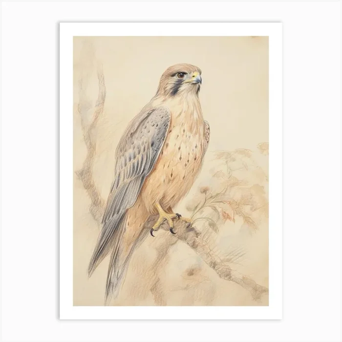 Vintage Bird Drawing Falcon 2 Art Print by Feathered Muse