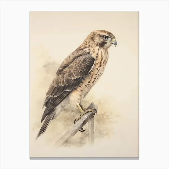 Vintage Bird Drawing Harrier Canvas Print by Feathered Muse