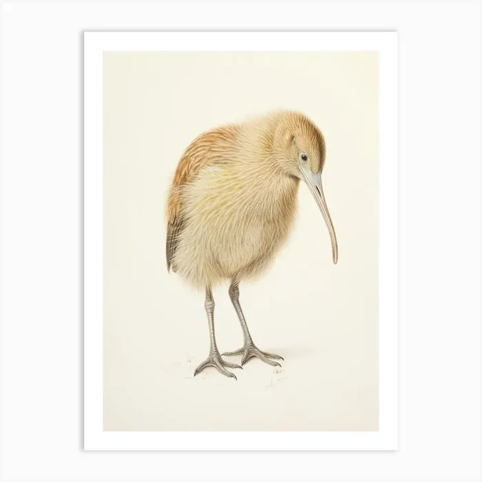 Vintage Bird Drawing Kiwi Art Print by Feathered Muse