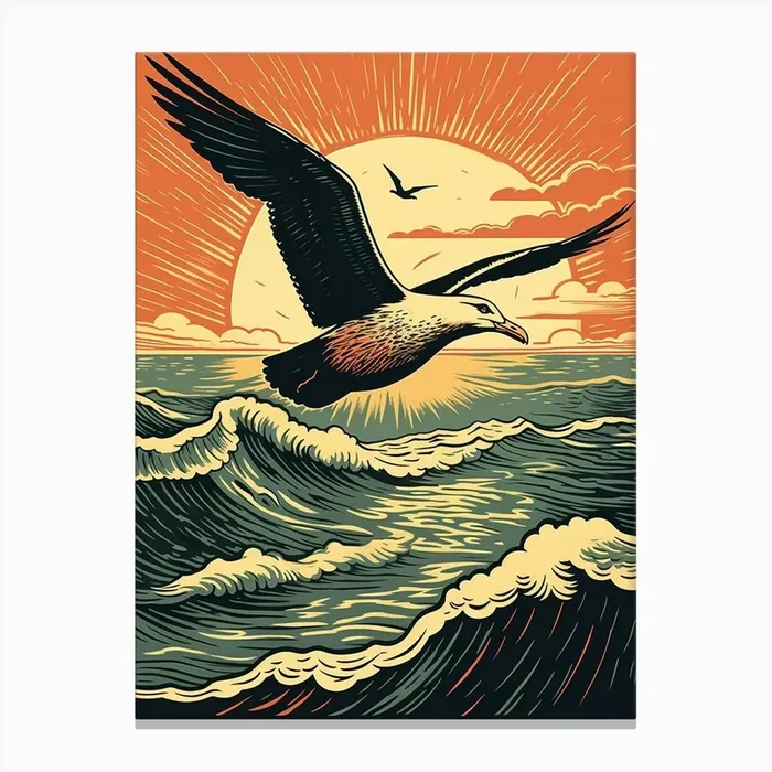 Vintage Bird Linocut Albatross 3 Canvas Print by Feathered Muse