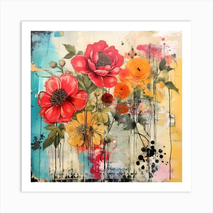 Vintage Bright Flowers 11 Art PrintSC by S.K. Coghlan