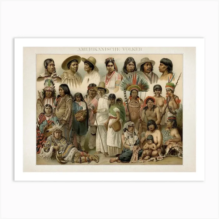 Vintage Brockhaus 4 Völker Amerikanisch Art Print by Vintage Print Collection