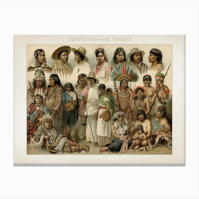 Vintage Brockhaus 4 Völker Amerikanisch Canvas Print by Vintage Print Collection