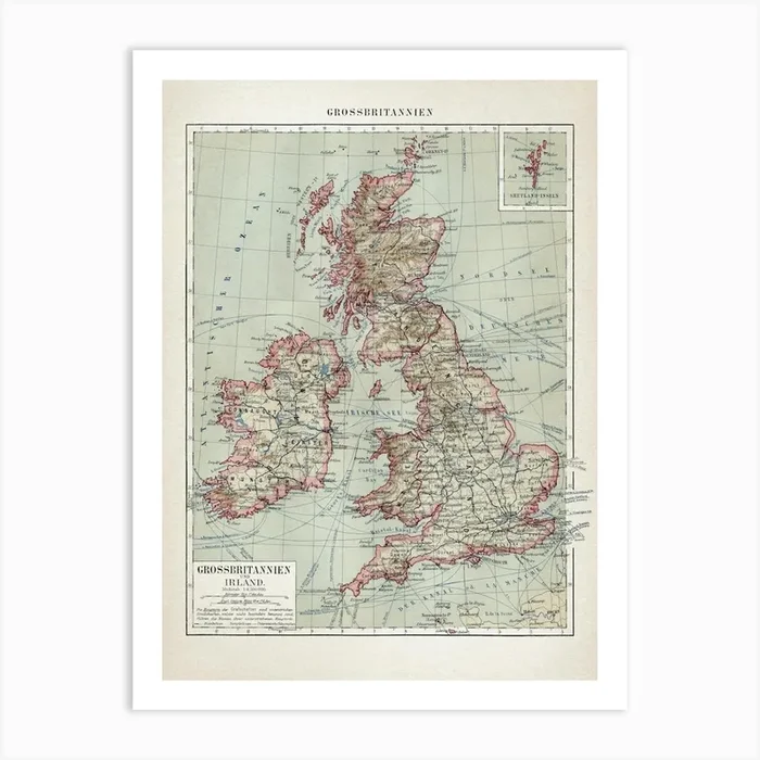Vintage Brockhaus 8 Grossbritannien Art Print by Vintage Print Collection