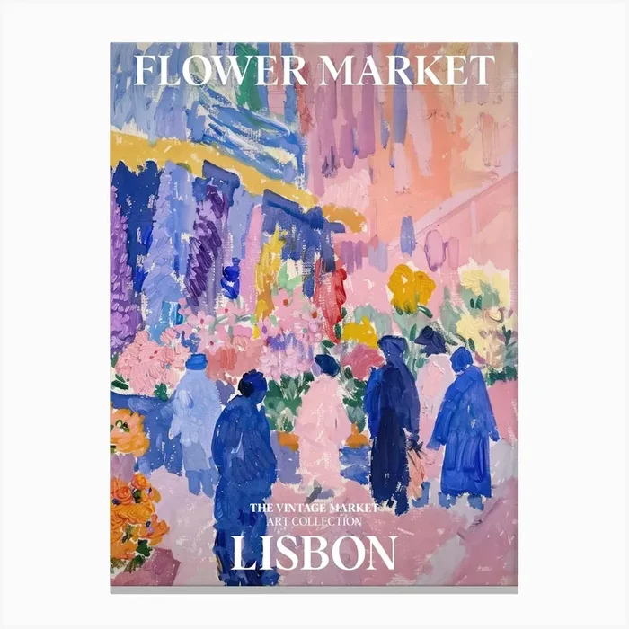 Vintage Flower Market Painting Lisbon 2 Canvas Print by Mambo