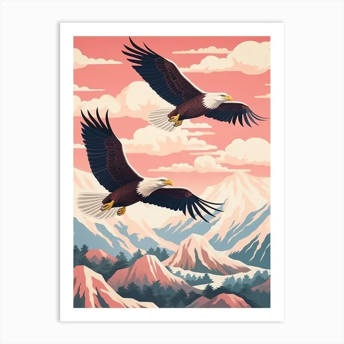 Vintage Japanese Inspired Bird Print Bald Eagle 5 Art Print by Feathered Muse