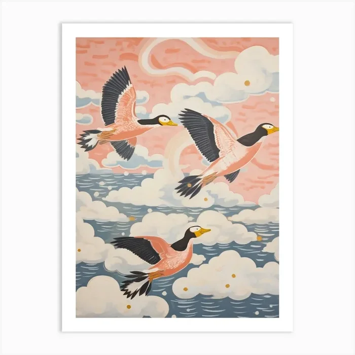 Vintage Japanese Inspired Bird Print Duck 3 Art Print by Feathered Muse