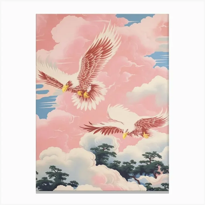 Vintage Japanese Inspired Bird Print Eagle 3 Canvas Print by Feathered Muse