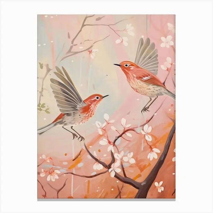 Vintage Japanese Inspired Bird Print Hermit Thrush 3 Canvas Print by Feathered Muse