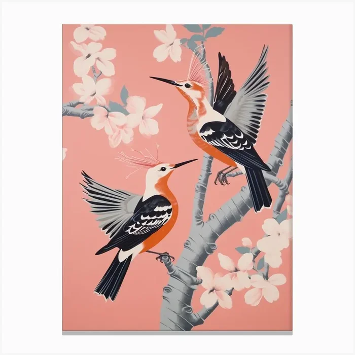 Vintage Japanese Inspired Bird Print Hoopoe 2 Canvas Print by Feathered Muse