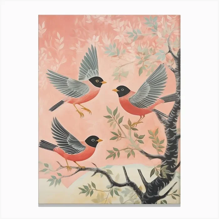 Vintage Japanese Inspired Bird Print Robin 4 Canvas Print by Feathered Muse
