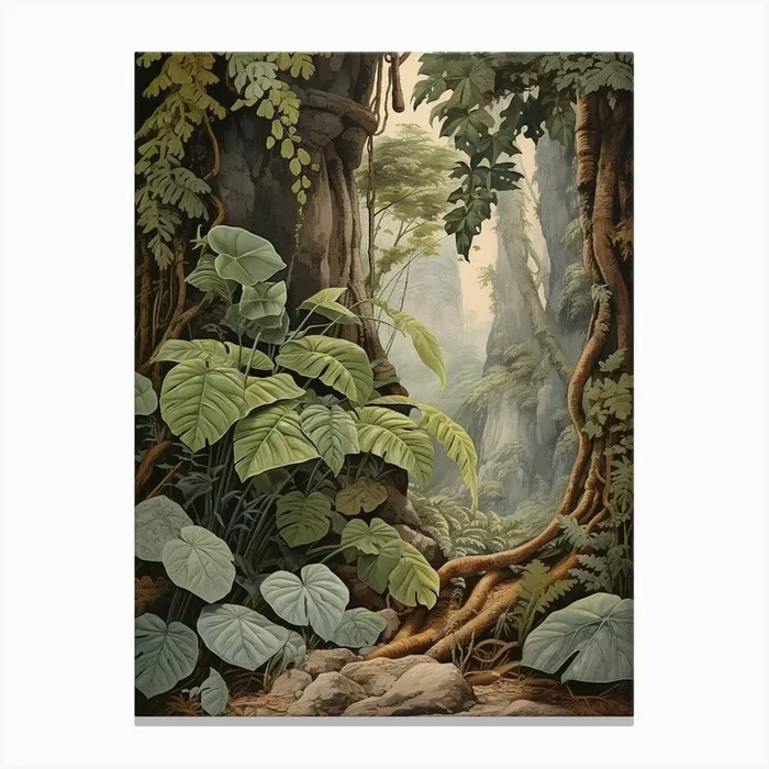 Vintage Jungle Botanical Illustration Philodendron 4 Canvas Print by Tropic of Eden