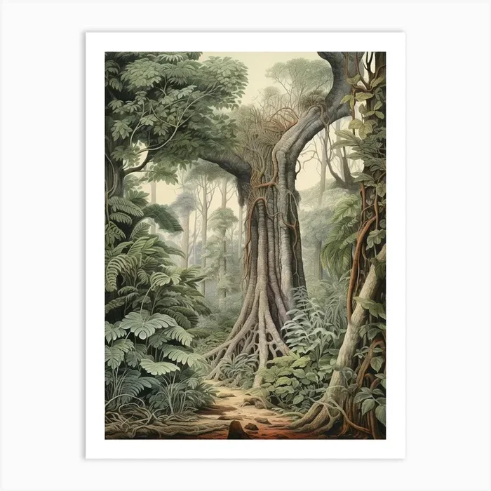 Vintage Jungle Botanical Illustration Rainforest Tree 3 Art Print by Tropic of Eden