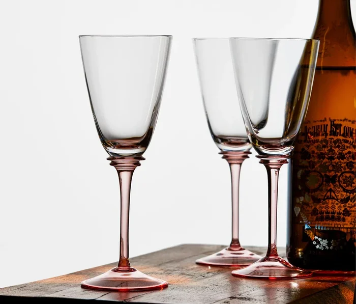 Vintage Rita-Rose Pink Stem Wine/Champagne Glass Set