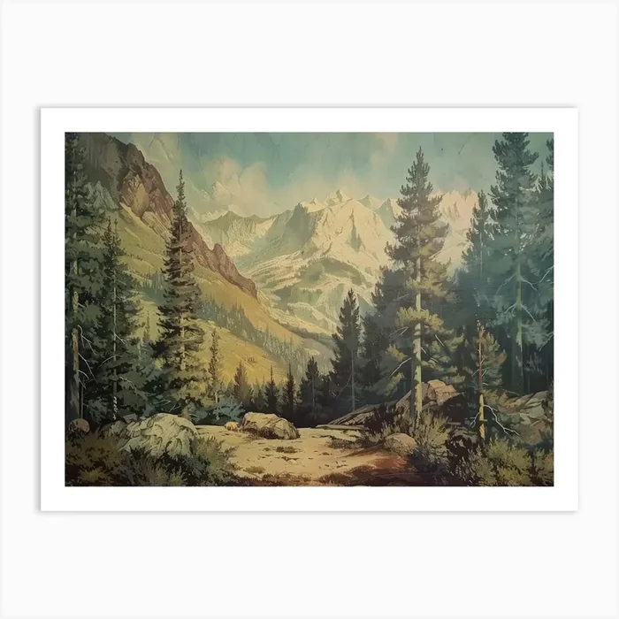 Vintage Wooded Pines 5 Art Print by Botanic Studio