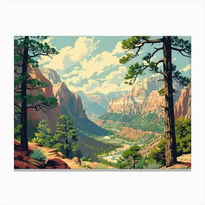 Vintage Wooded Pines 7 Canvas Print by Botanic Studio