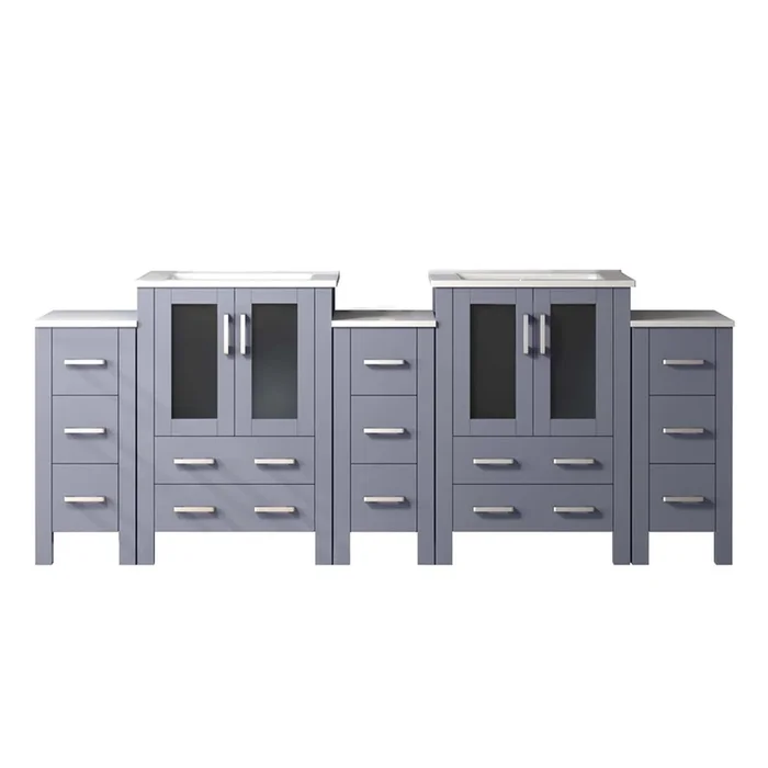 Volez 84 in W x 18.25 in D Dark Grey Double Bath Vanity with Side Cabinets, and White Ceramic Top