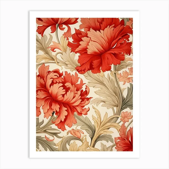Wallpaper Pattern With Red Flowers Art PrintS by Shadesigns