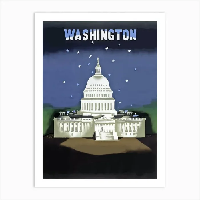 Washington, White House At Night Art Print by Vintage Spirit