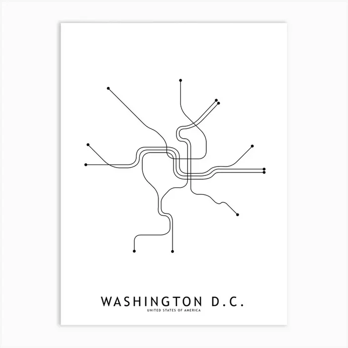 Washinton Dc Subway White Map Art Print by multipliCITY
