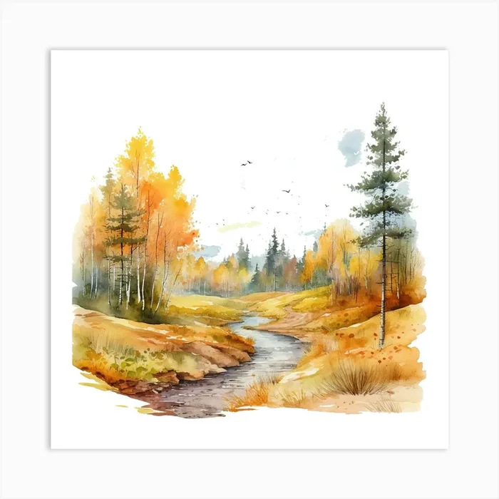 Watercolor Autumn Landscape 17 Art Print by aPRESM