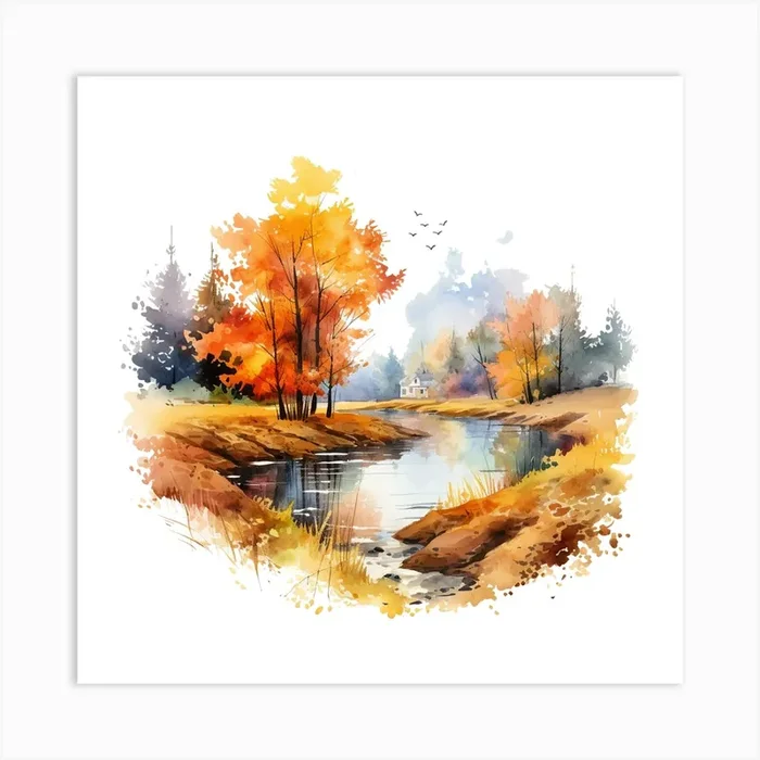 Watercolor Autumn Landscape 6 Art Print by aPRESM