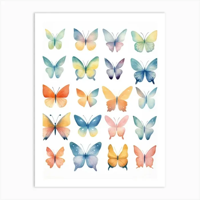 Watercolor Butterflies 14 Art Print by Moving Clouds Art