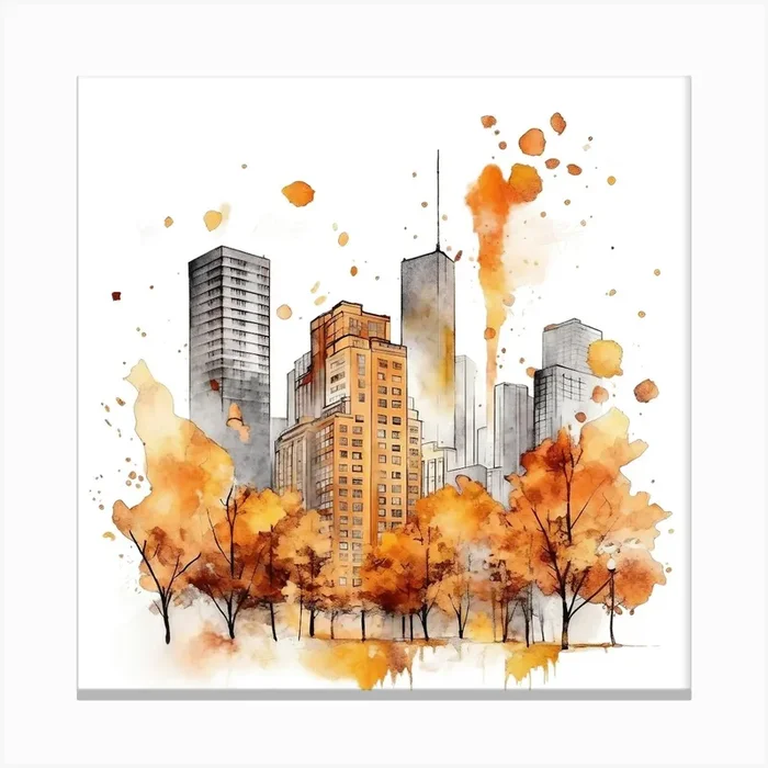 Watercolor Cityscape Canvas Print by aPRESM