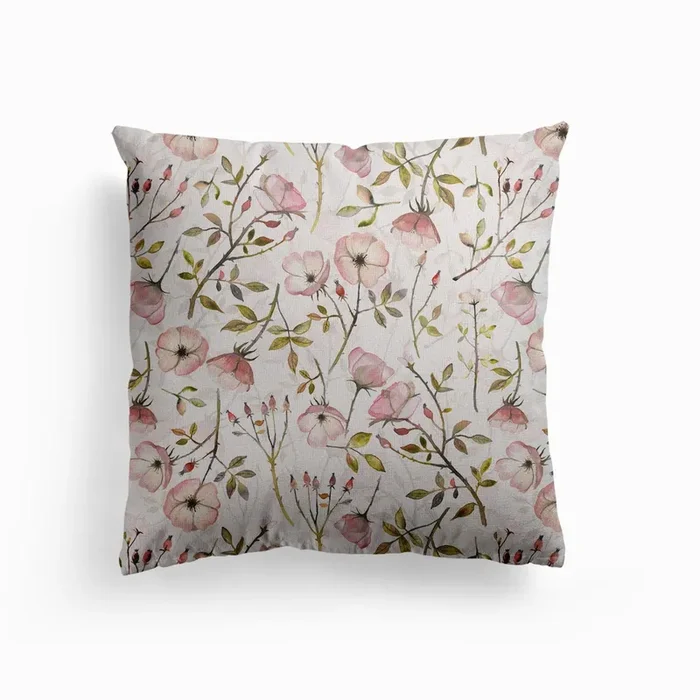 Watercolor Dog Roses Canvas Cushion by UtART