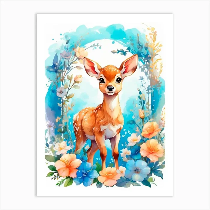 Watercolor Fawn Art PrintV by viart.