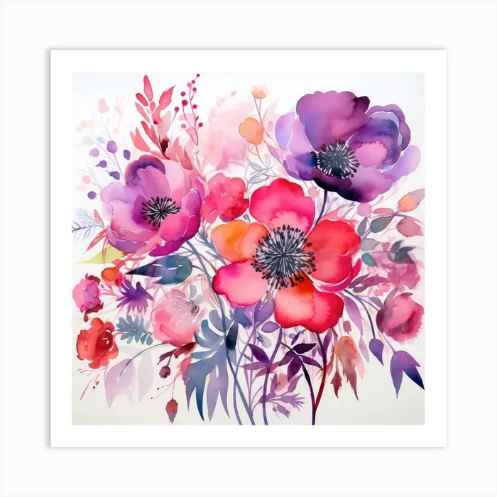Watercolor Flowers 7 Art Print by Moving Clouds Art