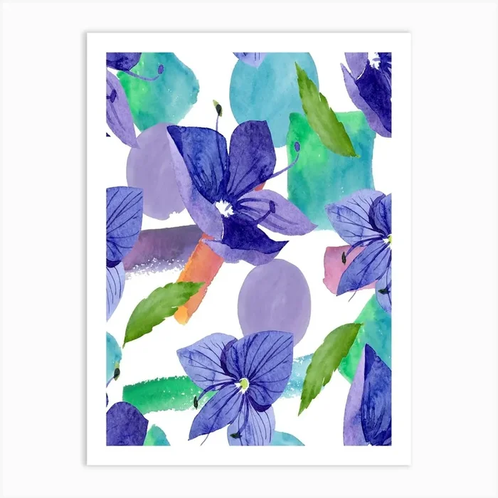 Watercolor Flowers Seamless Pattern – Veronica blue flower 1 Art Print by Synthwave1950