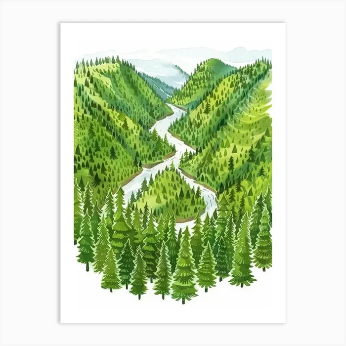 Watercolor Forest Landscape Art Print by Moving Clouds Art