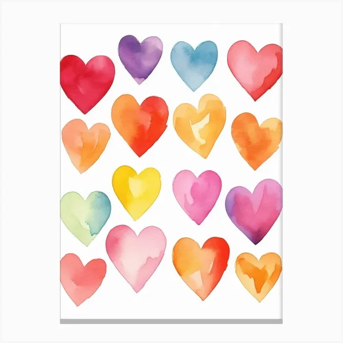 Watercolor Hearts 1 Canvas Print by Moving Clouds Art