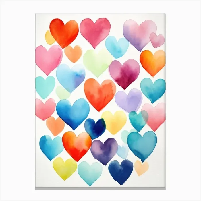 Watercolor Hearts 6 Canvas Print by Moving Clouds Art