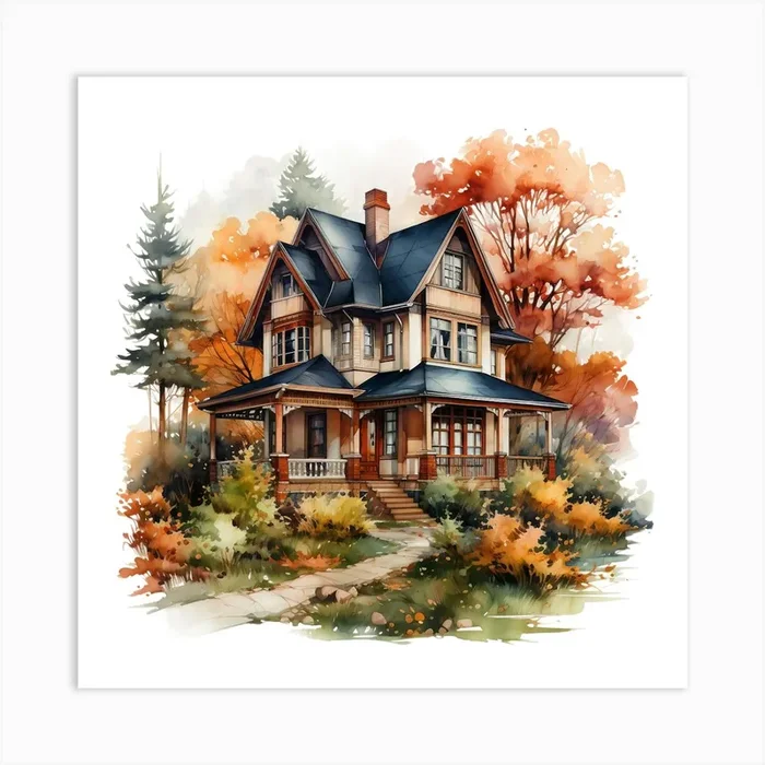 Watercolor House In Autumn 2 Art Print by aPRESM