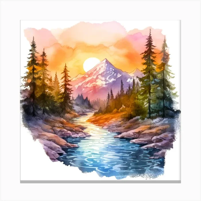 Watercolor Landscape Painting 15 Canvas Print by aPRESM